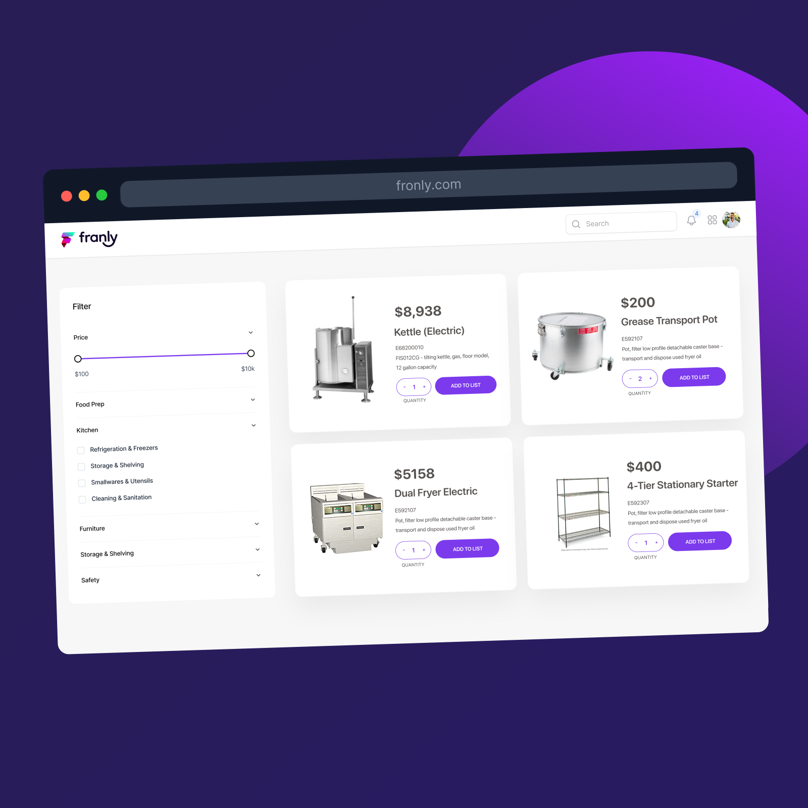 E-commerce catalog interface