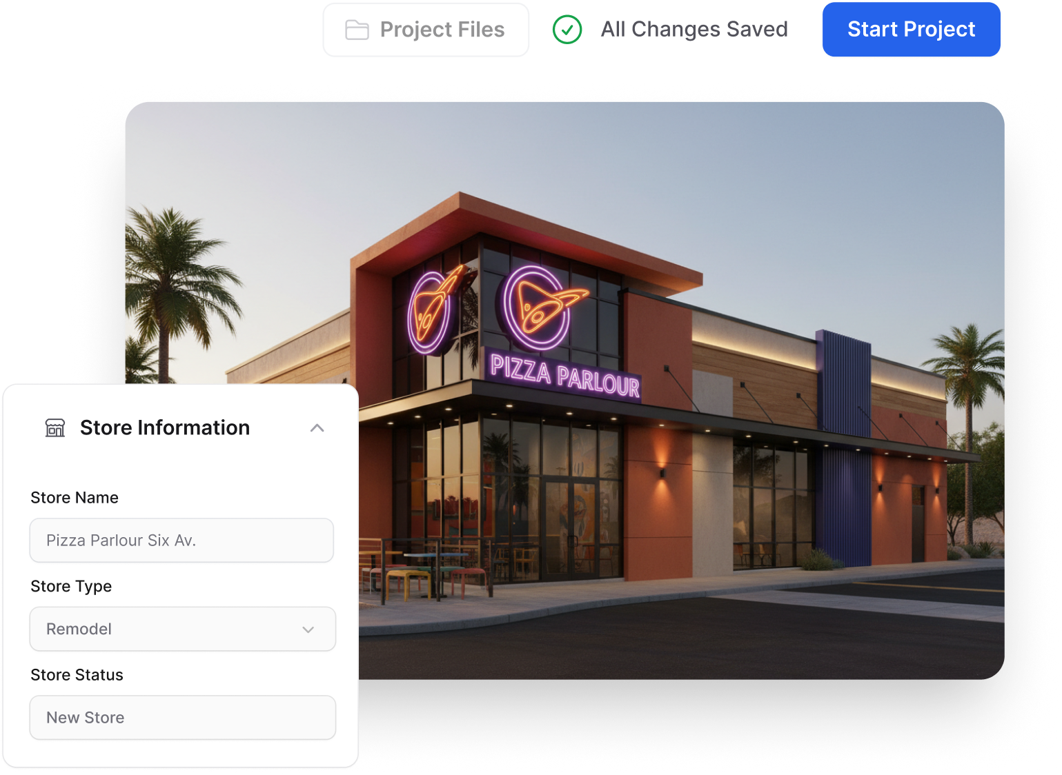 Pizza Parlour store with Store Information form