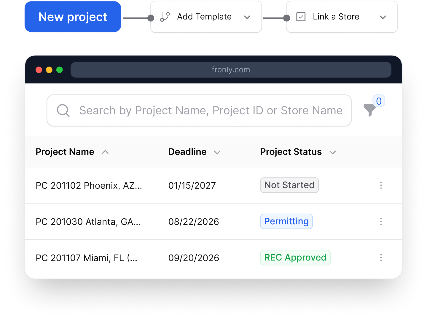 New project workflow with project list browser